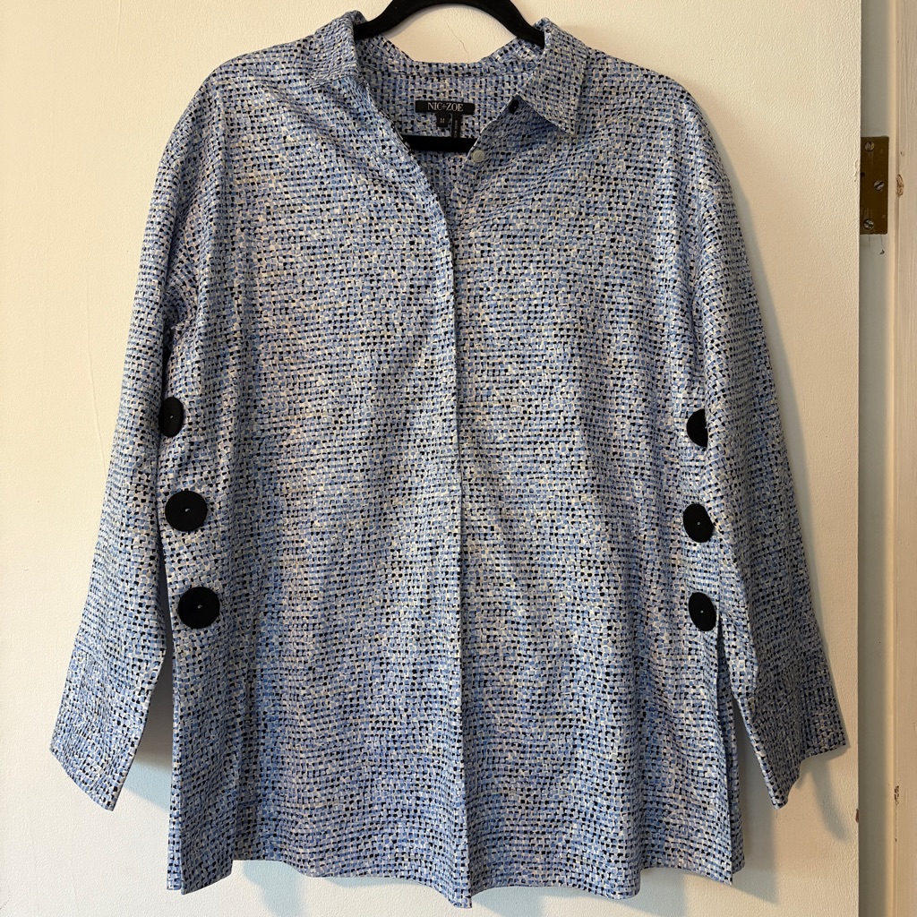 Nic+Zoe Shirt Women's Medium Blue Button Front Coastal Career Minimalist Classic